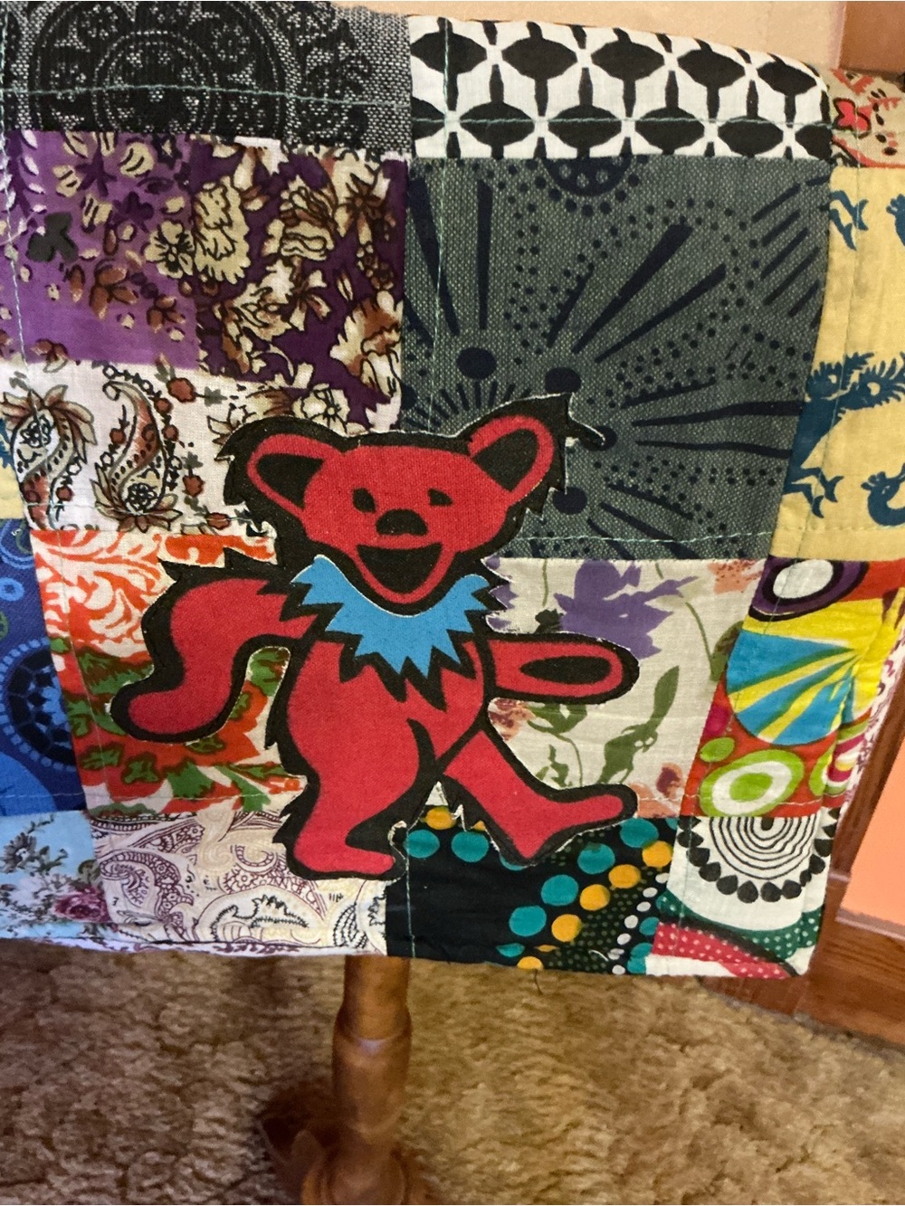 Grateful Dead Dancing Bear Patchwork Crossbody Bag Hippie Festival Boho Tote - Picture 5 of 12
